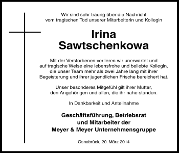 Anzeige von Irina Sawtschenkowa von OM-Medien