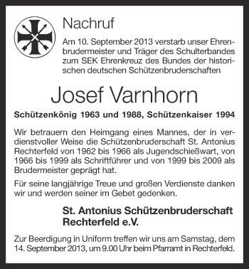 Anzeige von Josef Varnhorn von OM-Medien