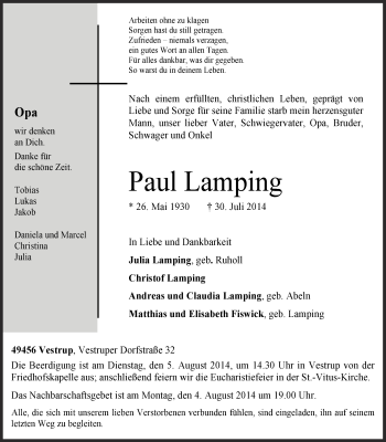 Anzeige von Paul Lamping von OM-Medien