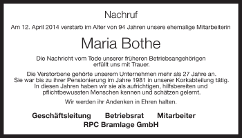 Anzeige von Maria Bothe von OM-Medien