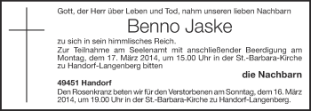 Anzeige von Benno Jaske von OM-Medien