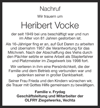 Anzeige von Heribert Vocke von OM-Medien