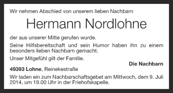 Anzeige von Hermann Nordlohne von OM-Medien