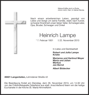 Anzeige von Heinrich Lampe von OM-Medien