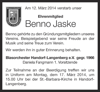 Anzeige von Benno Jaske von OM-Medien