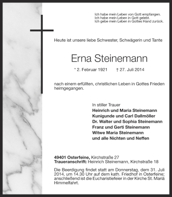 Anzeige von Erna Steinemann von OM-Medien