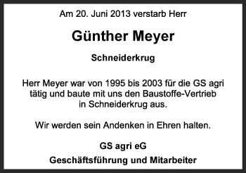 Anzeige von Günther Meyer von OM-Medien