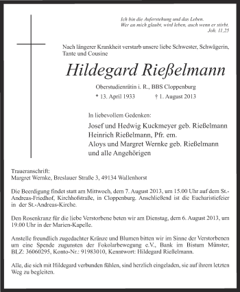 Anzeige von Hildegard Rießelmann von OM-Medien