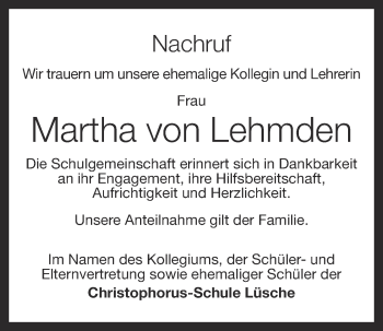 Anzeige von Martha von Lehmden von OM-Medien