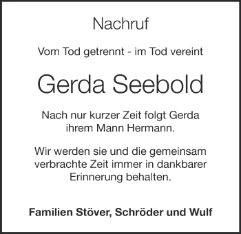 Anzeige von Gerda Seebold von OM-Medien