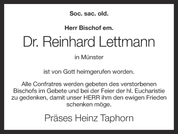 Anzeige von Reinhard Lettmann von OM-Medien