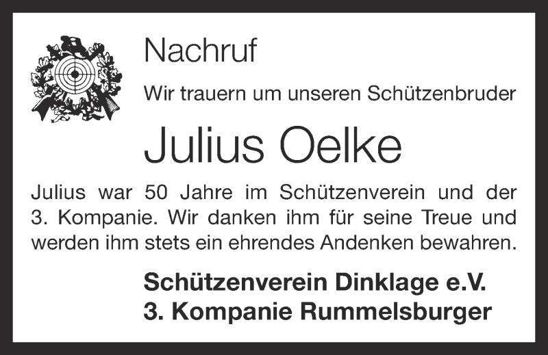  Traueranzeige für Julius Oelke vom 01.07.2013 aus OM-Medien