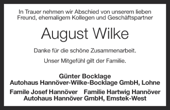 Anzeige von August Wilke von OM-Medien