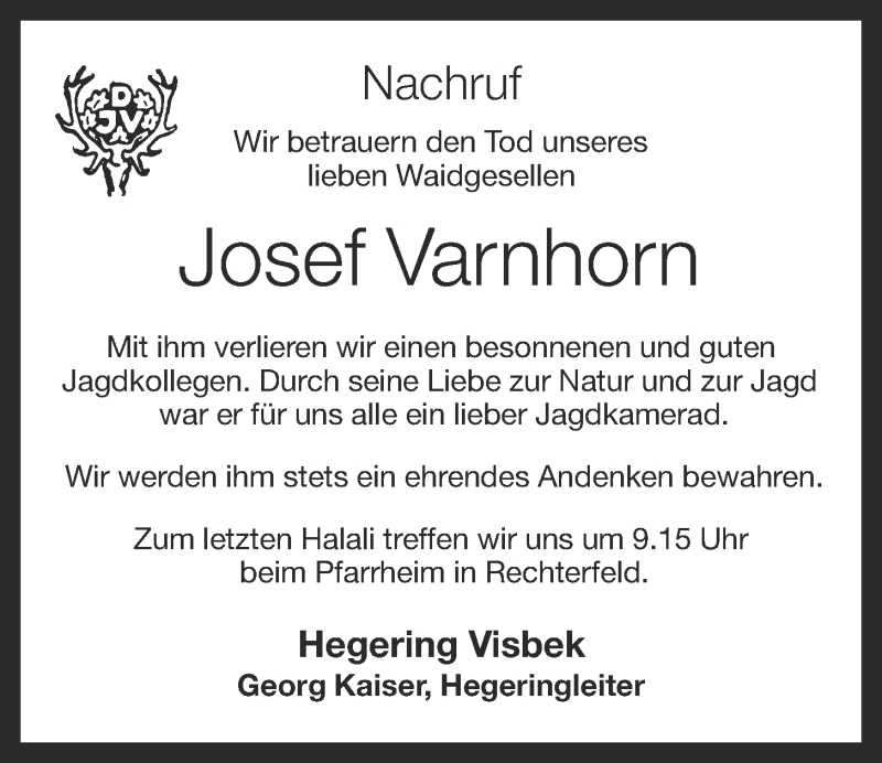  Traueranzeige für Josef Varnhorn vom 13.09.2013 aus OM-Medien