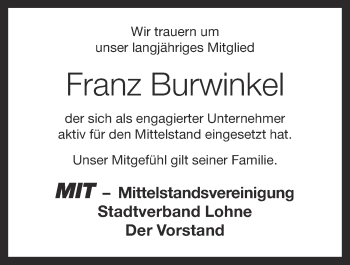 Anzeige von Franz Burwinkel von OM-Medien