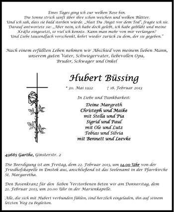 Anzeige von Hubert Büssing von OM-Medien