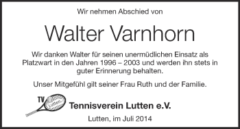 Anzeige von Walter Varnhorn von OM-Medien