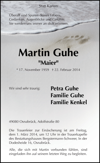 Anzeige von Martin Guhe von OM-Medien