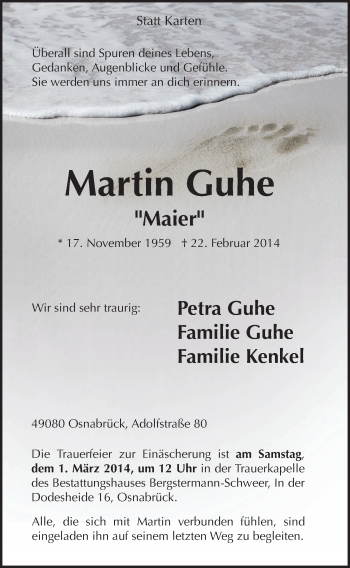 Anzeige von Martin Guhe von OM-Medien