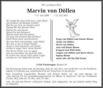 Anzeige von Marvin von Döllen von OM-Medien