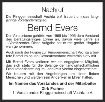 Anzeige von Bernd Evers von OM-Medien