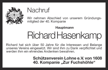 Anzeige von Richard Hasenkamp von OM-Medien