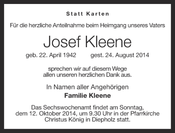 Anzeige von Josef Kleene von OM-Medien