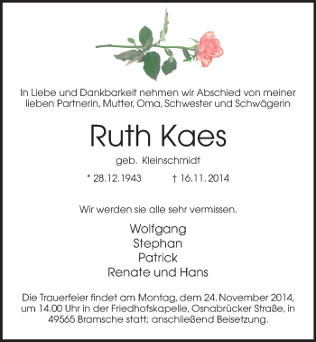 Anzeige von Ruth Kaes von OM-Medien