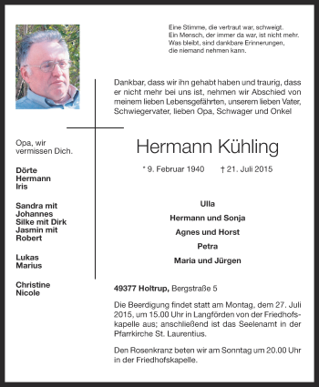 Anzeige von Hermann Kühling von OM-Medien