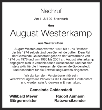 Anzeige von August Westerkamp von OM-Medien