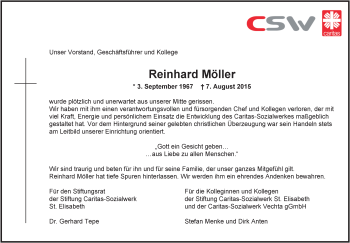 Anzeige von Reinhard Möller von OM-Medien