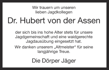 Anzeige von Hubert von der Assen von OM-Medien