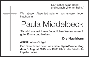 Anzeige von Paula Middelbeck von OM-Medien