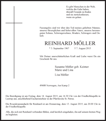 Anzeige von Reinhard Möller von OM-Medien