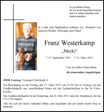 Anzeige von Franz Westerkamp von OM-Medien