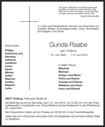 Anzeige von Gunda Raabe von OM-Medien