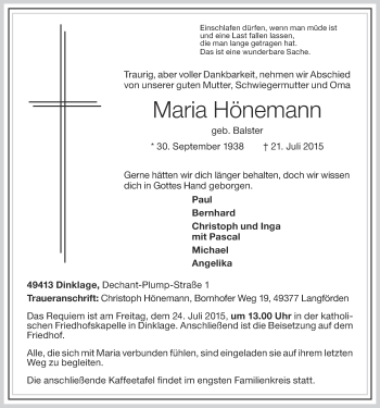 Anzeige von Maria Hönemann von OM-Medien