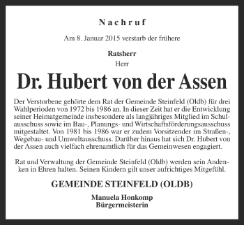 Anzeige von Hubert von der Assen von OM-Medien