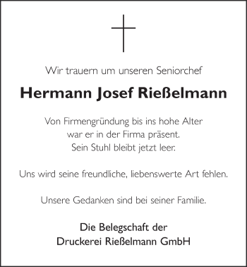 Anzeige von Hermann Josef Rießelmann von OM-Medien