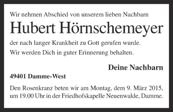 Anzeige von Hubert Hörnschemeyer von OM-Medien