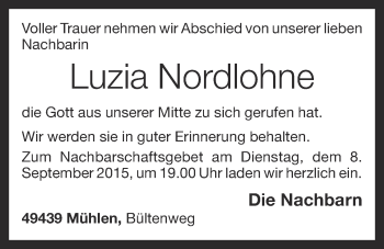 Anzeige von Luzia Nordlohne von OM-Medien