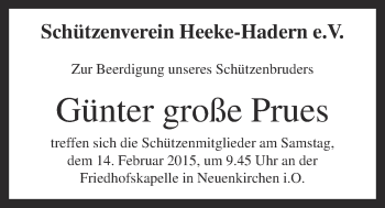 Anzeige von Günter große Prues von OM-Medien