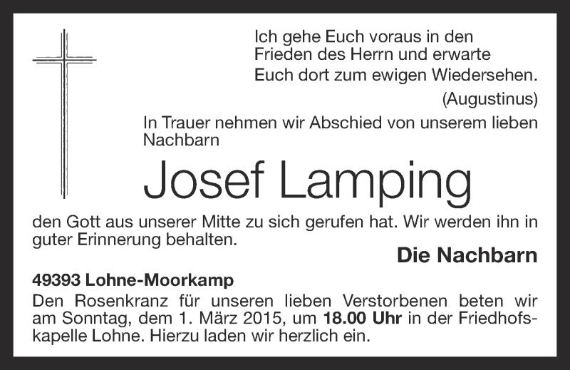 Traueranzeigen von Josef Lamping | om-trauer.de