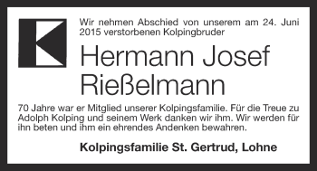 Anzeige von Hermann Josef Rießelmann von OM-Medien