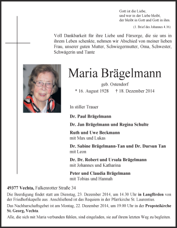 Anzeige von Maria Brägelmann von OM-Medien