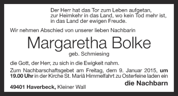 Anzeige von Margaretha Bolke von OM-Medien