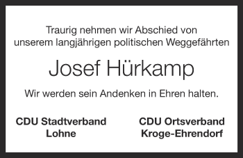 Anzeige von Josef Hürkamp von OM-Medien