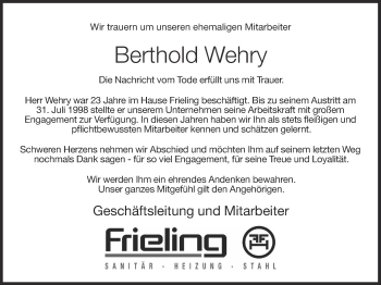 Anzeige von Berthold Wehry von OM-Medien