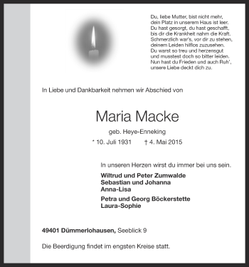 Anzeige von Maria Macke von OM-Medien