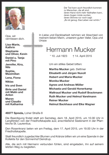 Anzeige von Hermann Mucker von OM-Medien